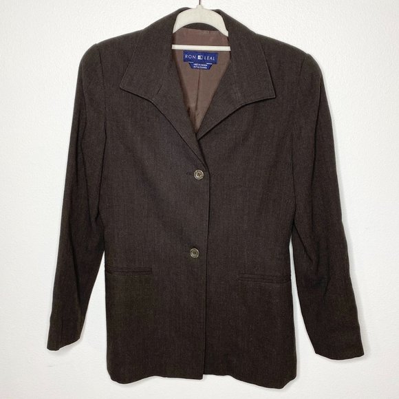 Ron Leal Elegant Brown 100% Wool Blazer Office Professional Minimalist - Picture 1 of 5